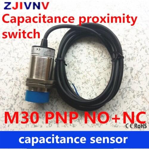 High quality DC 4 wires M30 proximity capacitive sensor PNP normally open and normally Close NO NC switch distance 15mm