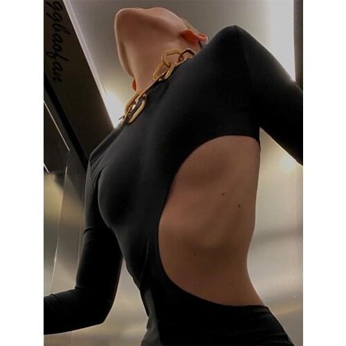 Ggbaofan 2021 Sexy Black Cut Out Round Neck Long Dress Women Elegant Long Sleeve Club Party Autumn Dresses Skinny Clothes