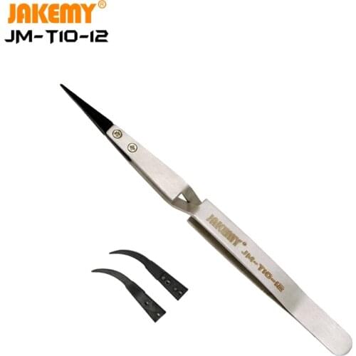 JAKEMY JM-T10-12 Precision Replaceable Anti-static Straight Tweezers with Curved Tip DIY Repair Tool for Cellphone Disassemble