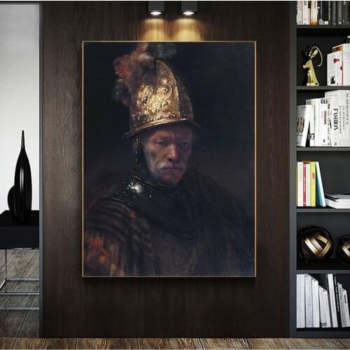 Rembrandt Man With The Golden Helmet Art Canvas Print Painting Famous Figure Wall Picture Living Room Home Decoration Poster