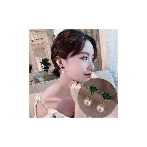 Korea Earrings Fashion Jewelry Ginkgo Green Leaf Simulation Pearl Earrings Elegant Wedding Earrings Girl Partya Ccessories