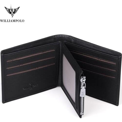 Leather wallet mens short leather drivers license wallet horizontal card holder multifunctional zipper trendy WILLIAMPOLO