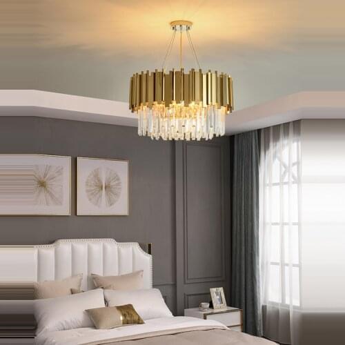 Led e14 Postmodern Stainless Steel Crystal Golden Pendant Lights.Pendant Lamp.Pendant light For Foyer Dinning Room
