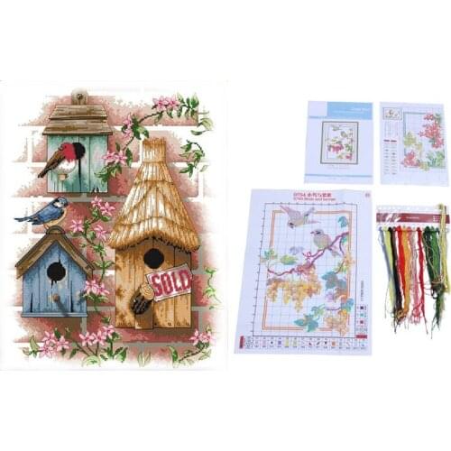 2 Set Diy Cross Stitch Set Embroidery Kit Cross-Stitching - Chalet Bird Flower Vine & Bird and Berry