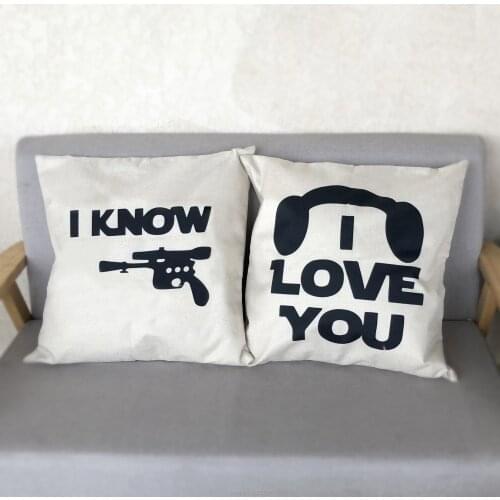 Canvas Cushion Cover, "I Love You/I Know" Pillow Set - Han Solo, Princess Leia, ,party favor, Anniversary, Gift for Her