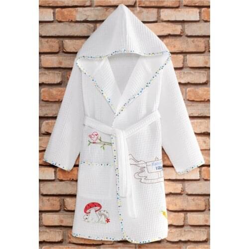 Male Child White Pique Embroidered Cotton, Thin Bathrobe Sauna, Cotton, Light, Dressing Gown, Nightgown Long
