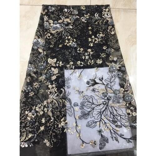 Luxury Tulle Mesh Embroidered Lace Fabric with sequins 5yard/lot SYJ-76686 African Net Lace Fabric