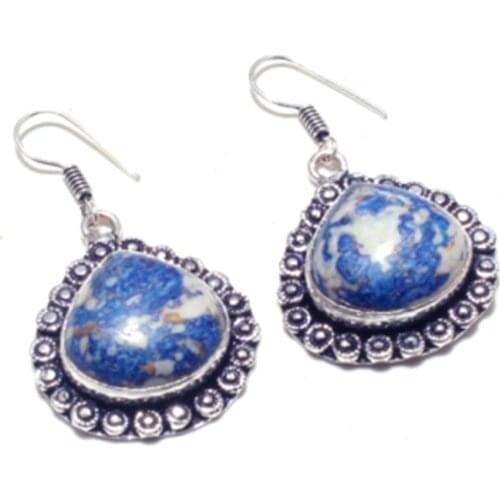 Mosaic Jasper Silver Overlay on Copper Earrings , 45 mm , E4617