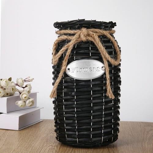 Gray/White/Brown/Black Wicker High Floor Vases Flowerpot Handmade Flower Basket Weddings Gadget Decor Wicker Flower Vase