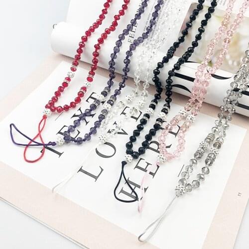 Bling Crystal Lanyard Neck Strap For Key Usb Flash Drive Car Phone Accessories Handmade Beads Hanger ID Card Strap For iPhone 12