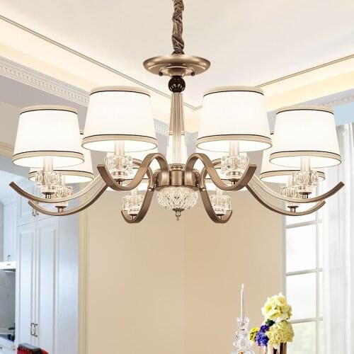 Modern LED Pendant Light Fixture Living Room Dining Room Study Bedroom Wrought Iron Fabric Atmospheric Crystal Hanging Lamps