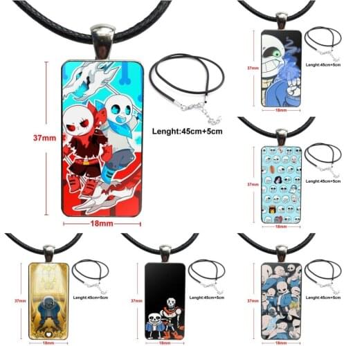 Steel Color Glass Cabochon With Rectangle Shaped Pendant Choker Necklace For Girls Gifts Design Game Undertale Sans Poster