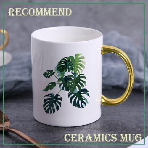 Creative Mug Ins golden Tropical plants Cups Ceramics Mugs Coffee Mug Milk Tea Cups Drinkware friends mug Gift KTZW-027
