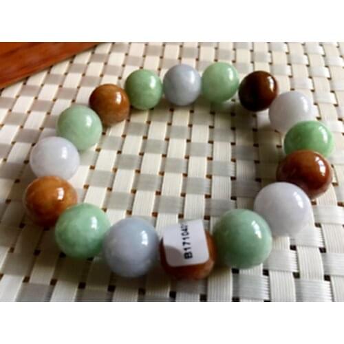 Green Red 100% Natural A JADE JADEITE Bead Beads Bangle Bracelet 12 mm AAA