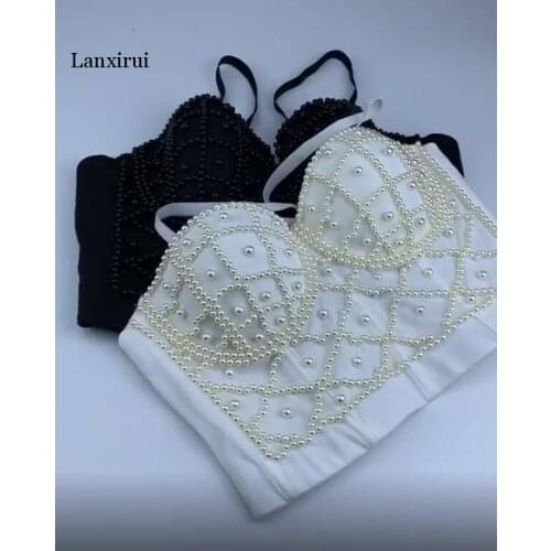Pearl Corset Gothic sexy Top Women Fashion Slim Bra Top Woman Party Sexy Vest Female Top