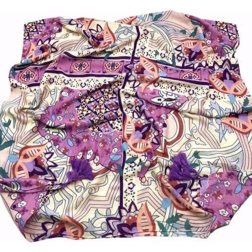 Women Autumn Viscose Tassel Shawl Purple Cashew Floral Spain Style Pashmina Wrap Thick Snood Foulard Muslim Hijab Shawl 180*90Cm