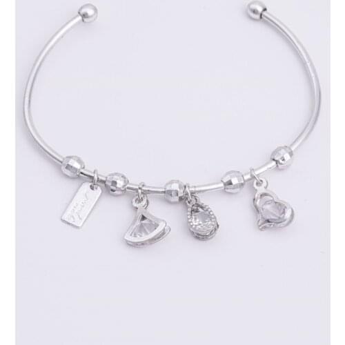 Women Silver Multi Stone Detail Heart Figured Bracelet 003 Bracelet