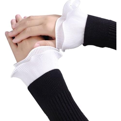 Ladies Winter Decorative Fake Sleeves Double Layer Chiffon Wrinkled Ruffles Detachable Flared Cuffs Sweater Wrist Warmer