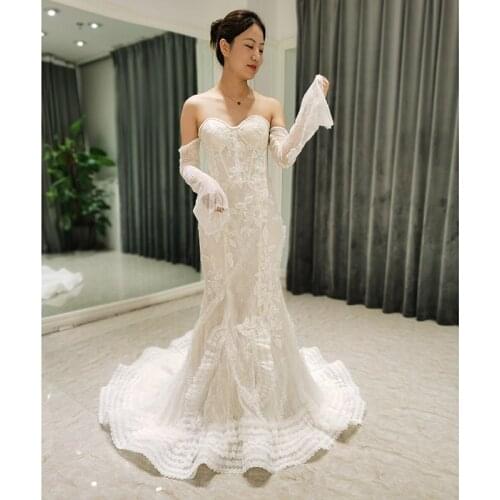 AmL 8368 wedding dress online shop celebrity Mermaid prom vintage open shoulders Famous Gown official Long sexy white novias