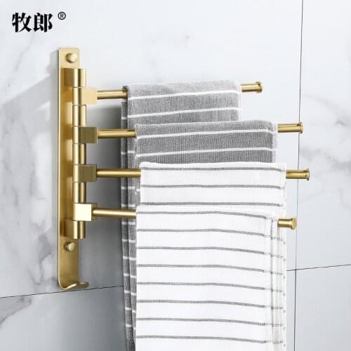 Drawing golden towel pole bathroom towel storage rack Nordic luxury bathroom space aluminum gold non punching shelf