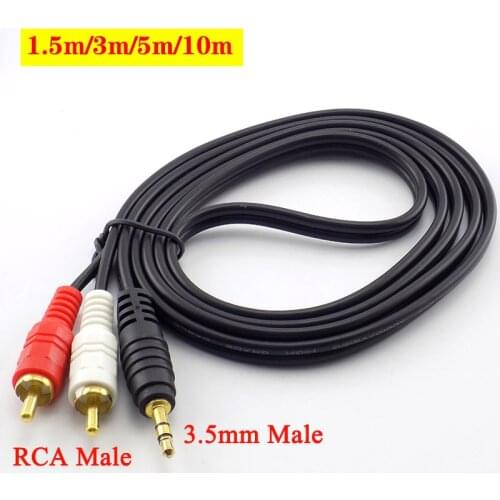 3.5mm Male Jack to AV 2 RCA Male Cable 1.5m/3m/5m/10m For Mp3 Pod Phone TV AUX Sound Speakers Stereo Music Audio Cord