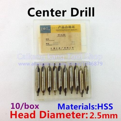 10 / box, 60-degree center drill, without protective cone composite center drill 60 degrees, high-speed steel HSS. 2.5mm