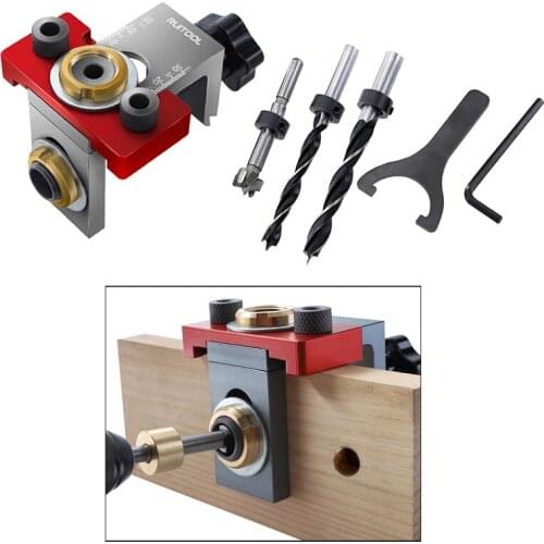 3 in 1 Woodworking Pocket Hole Jig With 8/10/15mm Drill Bit For Drilling Guide Locator Puncher Tools