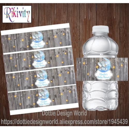 20 Pcs Custom Elephant Boy Baby Shower Water Bottle Wine Labels Waterproof Candy Bar Wrapper Sticker Birthday Party Decoration