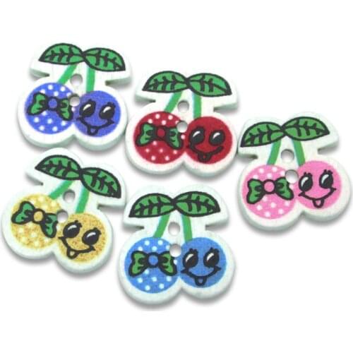 50pcs 19x18mm Mixed Cherry Wooden Buttons For Clothes Crafts Sewing Decorative Needlework Scrapbooking DIY Accessories