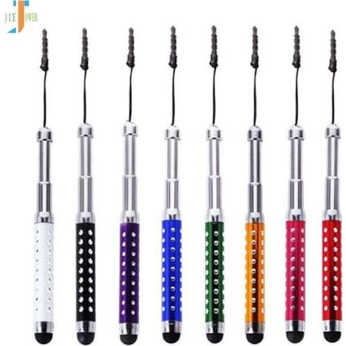 500pcs/lot Crystal Retractable Belt Drill Stylus Flexible Capacitive Touch Pen for Iphone Ipad Air Samsung Galaxy Tab Wholesale