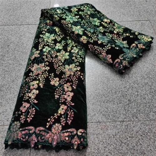 African army green lace velvet fabric 2021 high quality embroidery with sequins french sequins laces fabrics for party dress