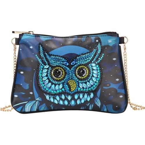 Shaped Diamond 5D DIY Diamond Painting Owl Night Sky Leather Crossbody Chain Bags DIY Diamond Embroidery Zipper Bag Wallet Pouch