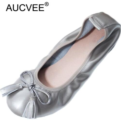 Genuine Leather Woman Ballerina Comfortable Ballroom Women Shoes Bow Fitness Ballet Flats Foldable Shoes Portable Ballet Dancers
