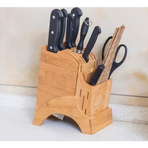 Bamboo Kitchen Knife Rack Universal Cleaver Slicing Scissors Knives Storage Block Wooden Knife Holder Dry Knife Stand Organizer