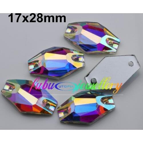 Free Shipping, 50pcs/Lot, 17*28mm Crystal AB / Clear AB Flat Back #3261 Hexagon Sew On Stones