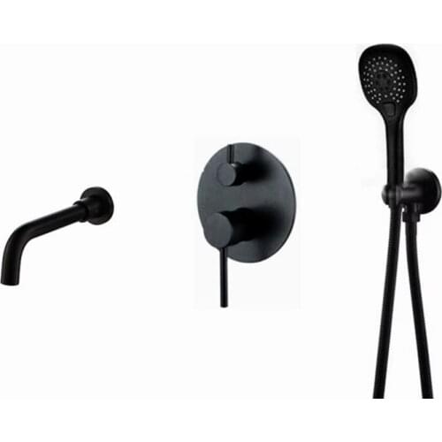 Black Brass Bathroom Shower Faucet Bath Faucet Mixer Tap With Hand Shower Head Set Wall Mounted Black Shower Set Bathroom BL890