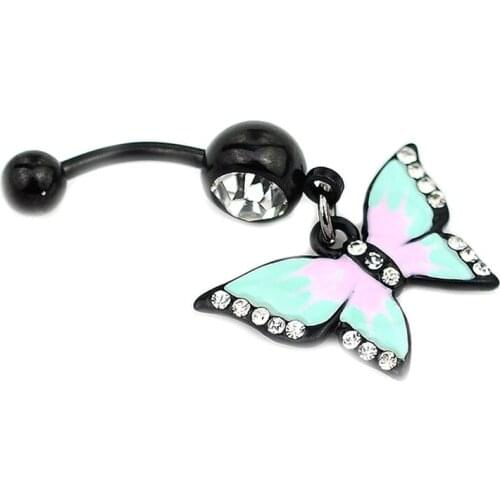 Epoxy Enamel Esmalte Colares Butterflys Belly Button Rings Sexy Body Piercing Jewelry Bars Piercings black Navel Piercing Gothic