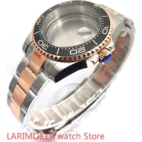 Sealed back cover 904L stainless steel rose gold strap bracelet with 40mm sapphire glass ETA NH36 MH35 case light yellow bezel