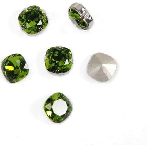 K9 Glass Crystal Olivine Square Cushion Pointed Back strass Rhinestones for clothes nail art decorations stones Jewelry