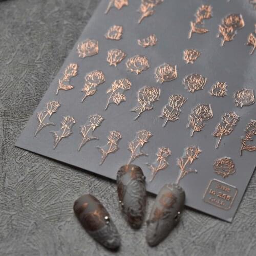 Classic Gold Rose Nail Stickers 3D Relief Nails Accesorios Manicure Sliders Rose Golden Nail Art Decorations Designer DIY