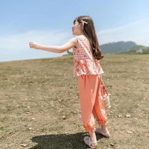 Toddler Girls Clothing Sets Summer teenagers Girls Clothes Ruffle Sleeveless Tops+Pants Outfit Children Kids Tracksuit Suit 160
