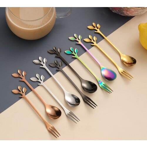 Creative Stainless Steel Spoon Branch Leaves Spoon Fork Coffee Spoon Christmas Gifts Kitchen Accessories Tableware Decoration