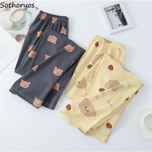 Lovely Sleep Bottoms Women Printed Sweet Girls Large Size M-3XL Soft Ankle Length Pants Teenager Lounge Female Nightwear Popular