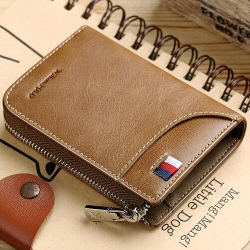 WILLIAMPOLO Genuine Leather Men Wallet With Card Holder Men Short Wallet Purse Zipper Wallets Casual Standard Wallets