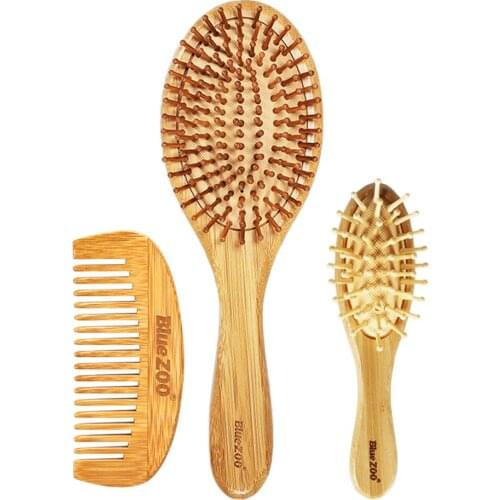 3 Style Natural Bamboo Wooden Hair Brush Air Cushion Comb Scalp Massage Comb Set