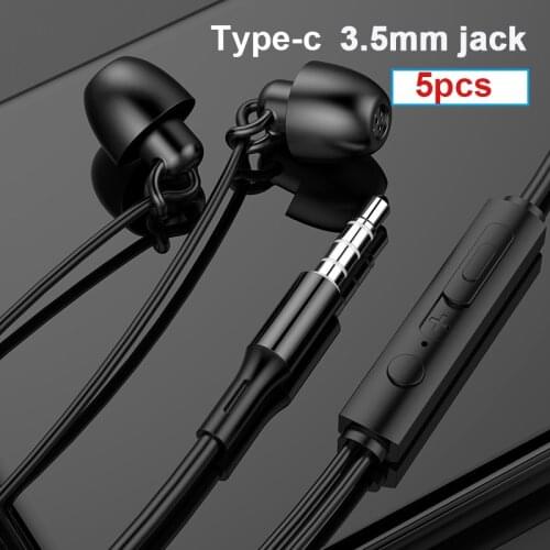 5pcs/lot Sleep Earphone USB Type-C 3.5mm Universal Stereo Bass Headphone with Mic Gaming Headset For Xiaomi iphone 4 5 6