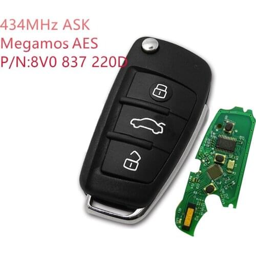 RIOOAK New Keyless handfree Remote Car Key Fob For Au di A3 S3 2012 2013 2014 2015 8V0837220D 434MHz with Megamos AES chip
