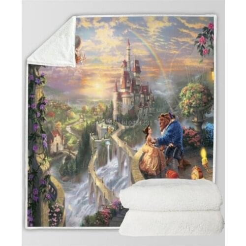 Beauty and the Beast Sherpa Blanket Belle Princess Throw Quilt for Kids Children Boys Girls Bedroom Decor on Sofa Car Bed Cover