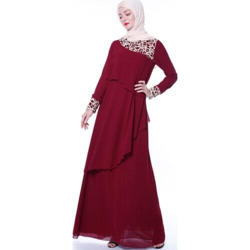 Turkey Chiffon Lace Stitching Elegant Dress Abaya Girl Muslim Fashion Evening Islamic Clothing Best Selling Monsoon Dubai Women
