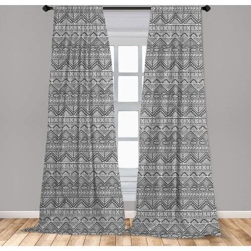 Tribal Curtains Monochrome Doodle Style Chevron Style Herringbone Design Arrow Window Treatments for Living Room Bedroom
